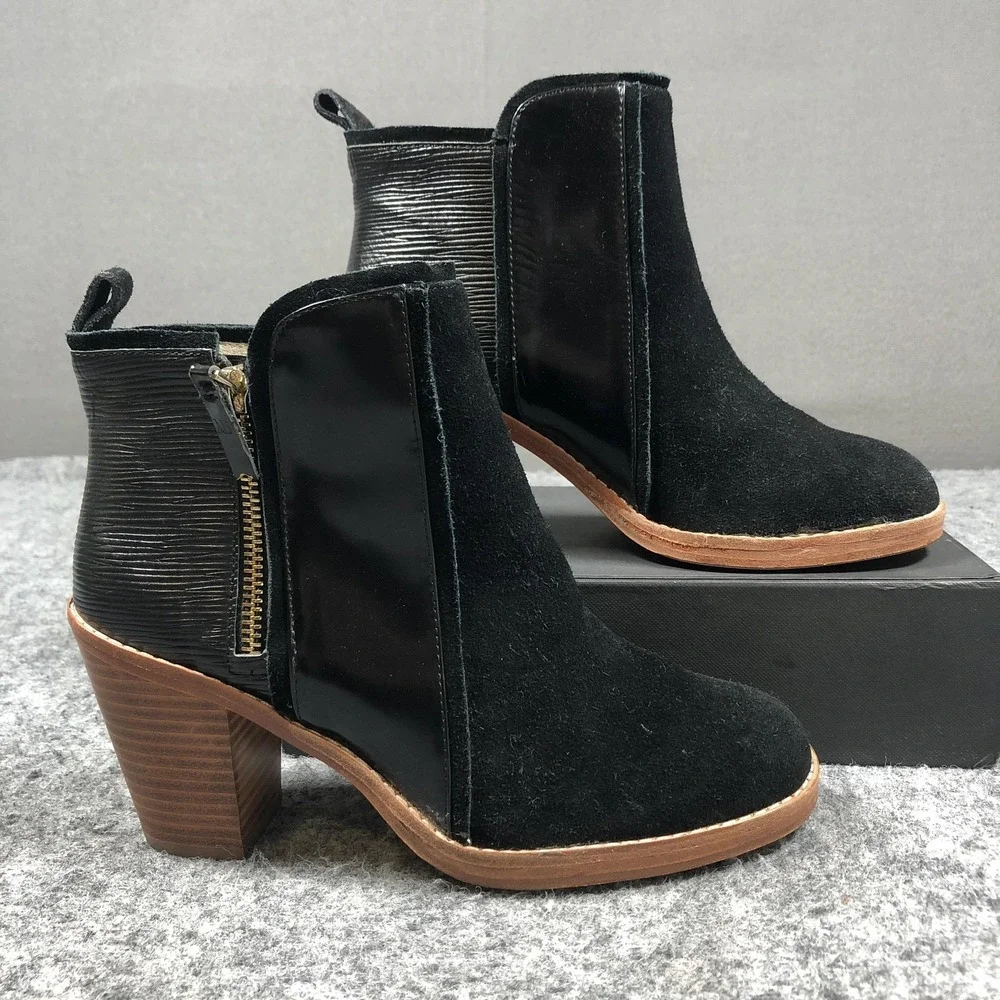 Matt Bernson Holt Booties Womens 7.5 Black Suede Leather Zip Block Heel